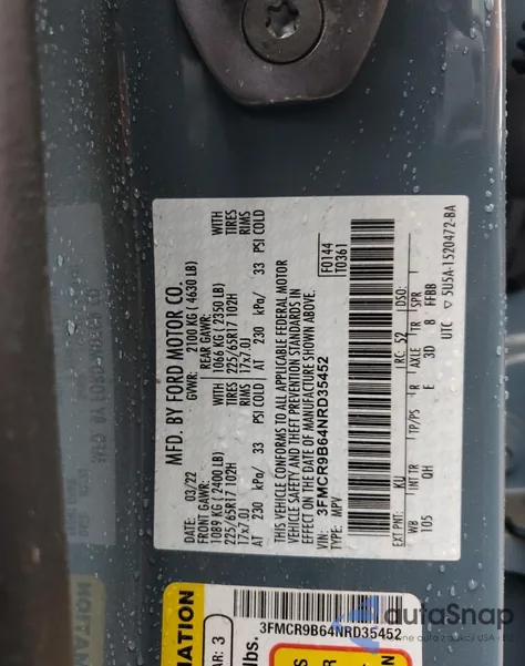 2022 Ford Bronco Sport Big Bend from USA, damaged, VIN 3FMCR9B64NRD35452